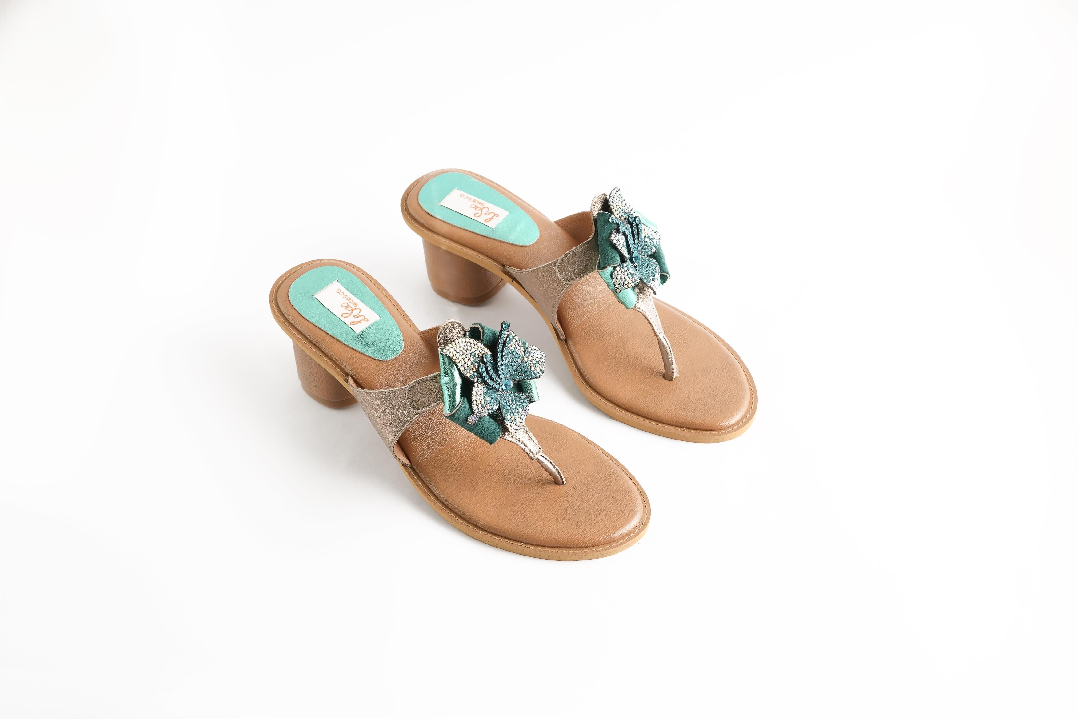 Sophisticated Heeled Sandals with Diamante Flower Strap