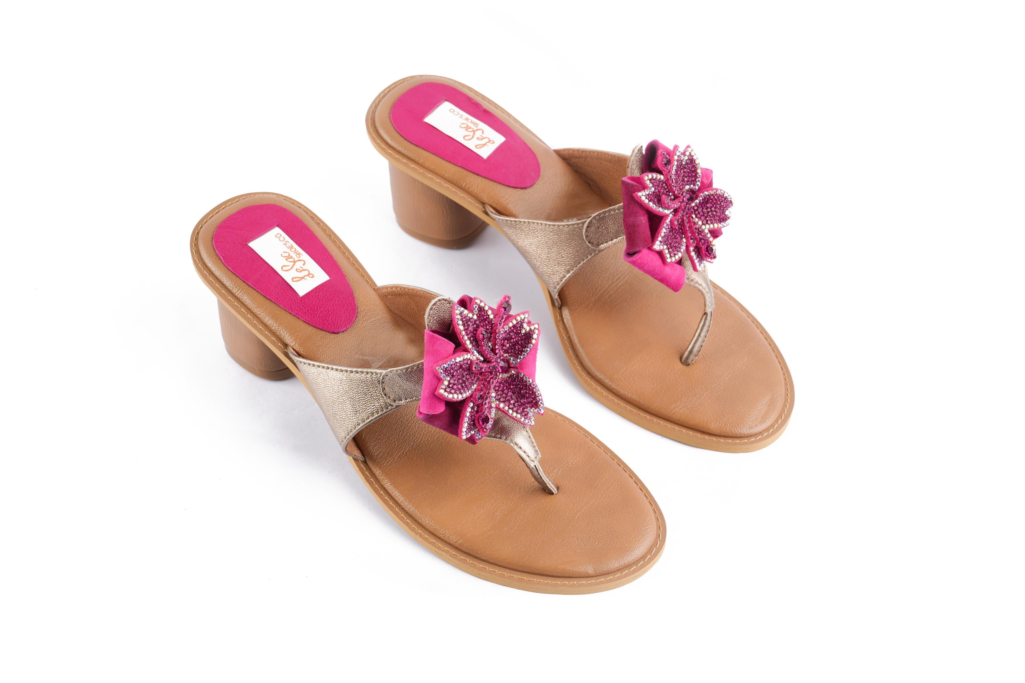 Sophisticated Heeled Sandals with Diamante Flower Strap