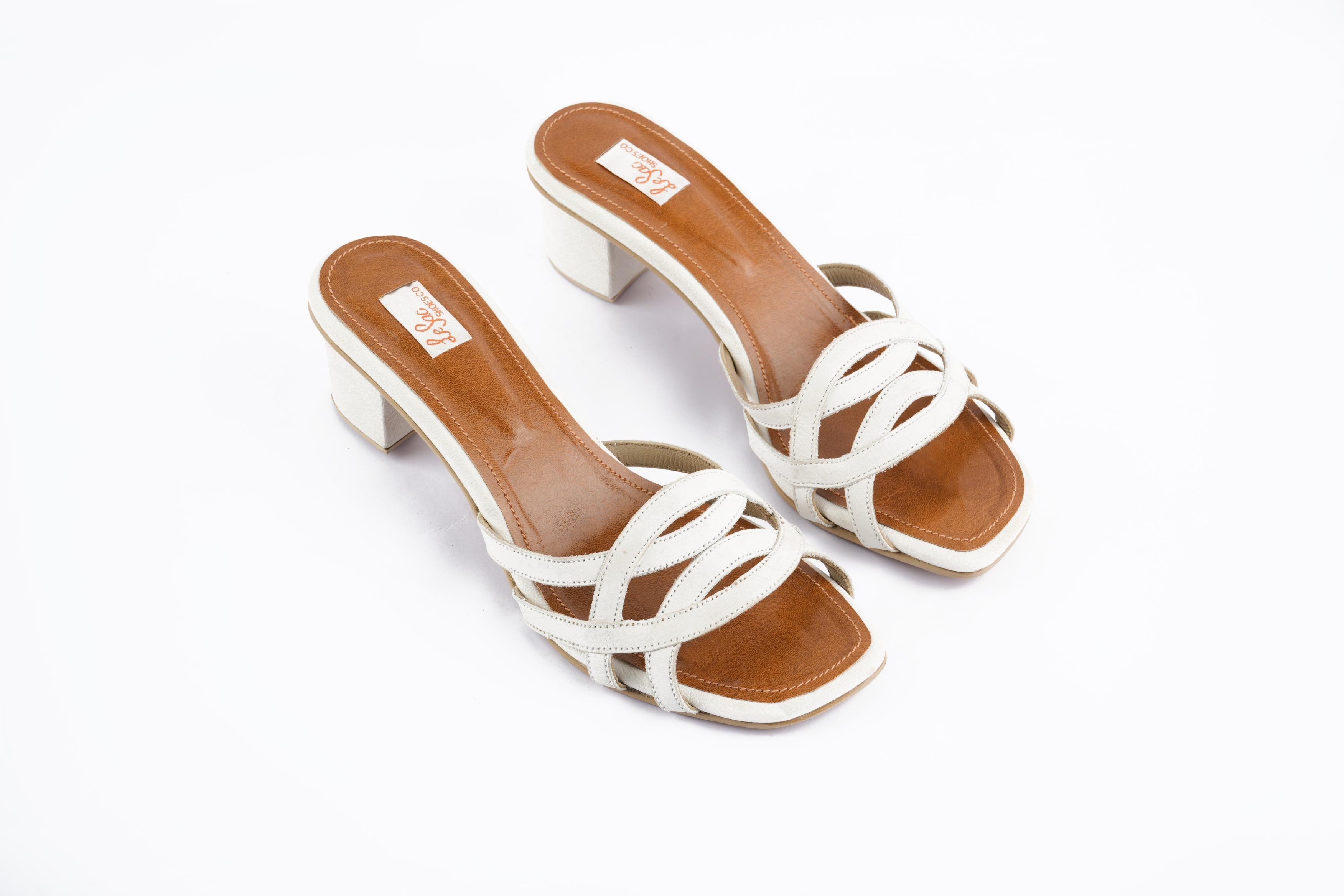 Heeled Leather Sandals with Stylish Criss-Cross Strap