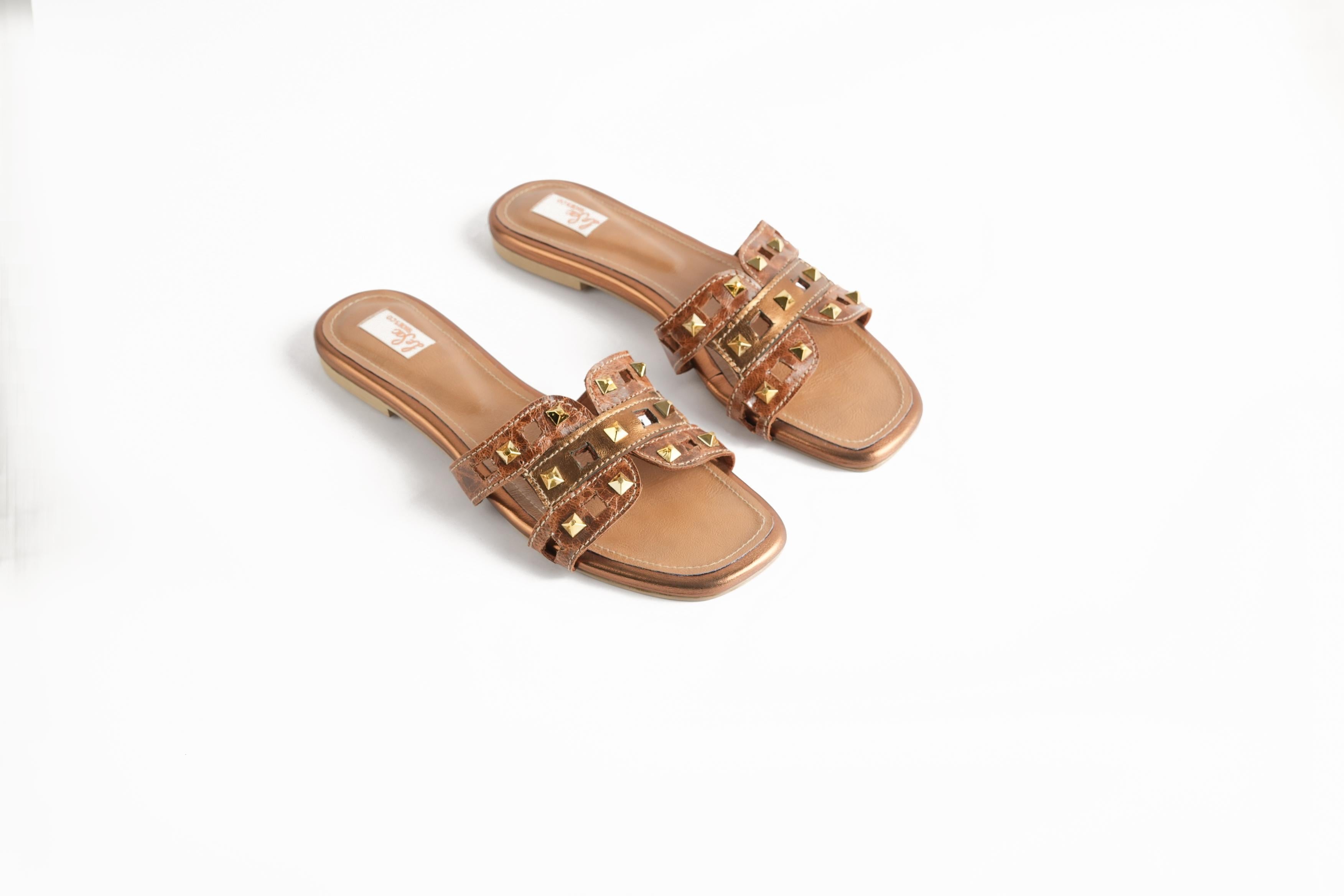 Leather Sandals with Metal Studded Strap