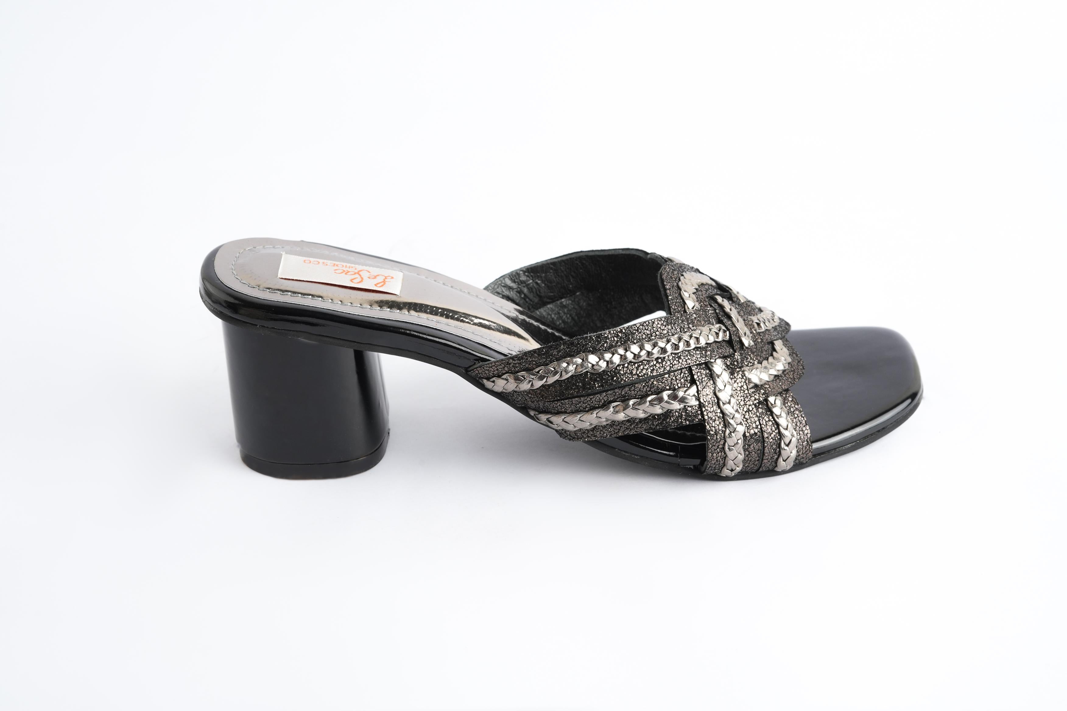 Leather Braid Strap Sandals with Heel