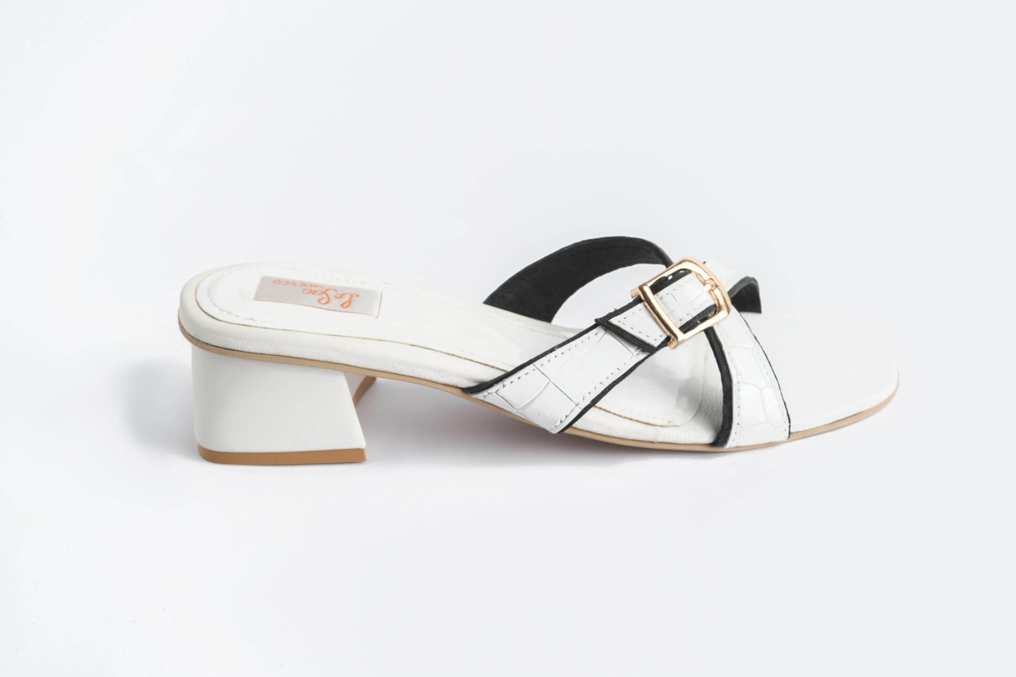 Leather Heeled Sandals with Cross Strap and a Buckle