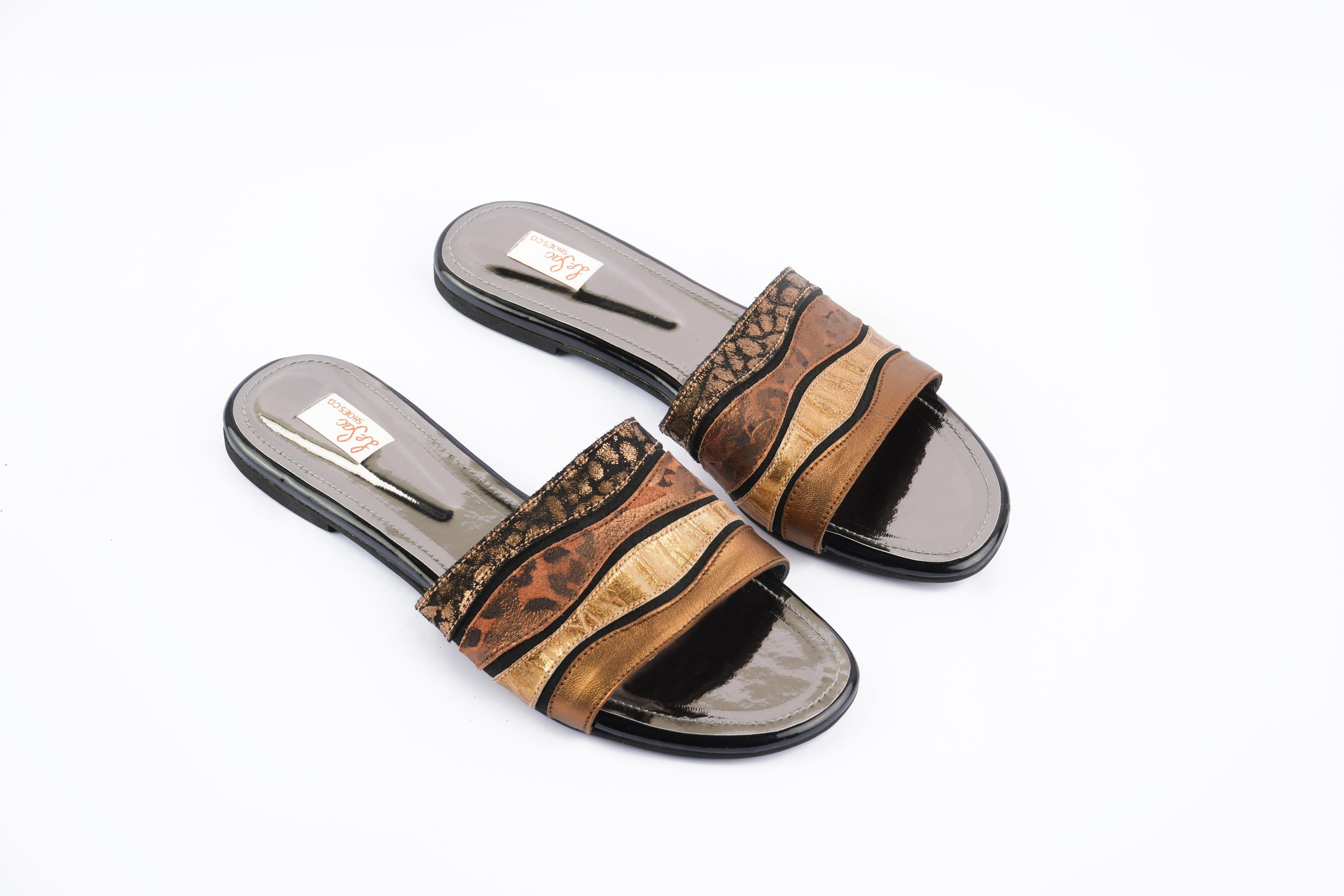 Stylish Leather Sandals with Fish and Waves Detailing