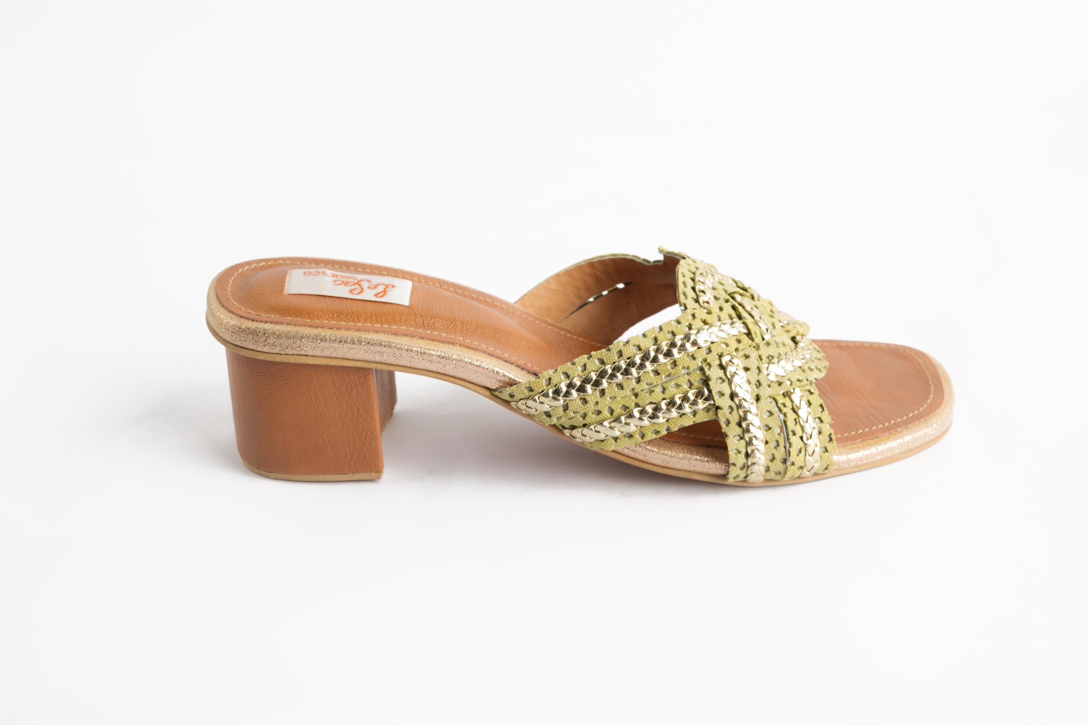 Leather Braid Strap Sandals with Heel