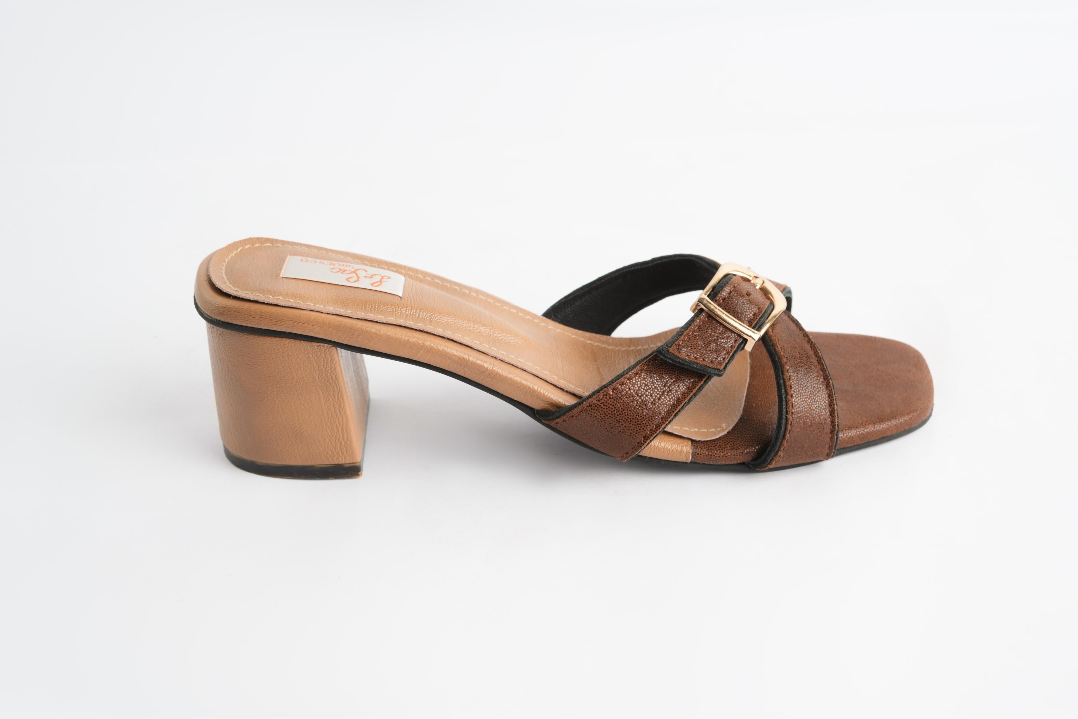 Leather Heeled Sandals with Cross Strap and a Buckle