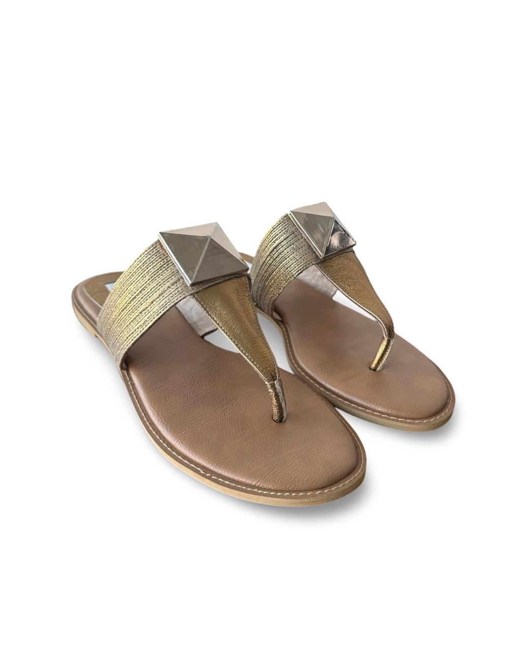 Gold Pyramid Thong Sandals